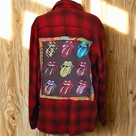 Handmade Vintage Upcycled Kantha & Flannel Shacket - THE ROLLING STONES - Picture 2 of 9